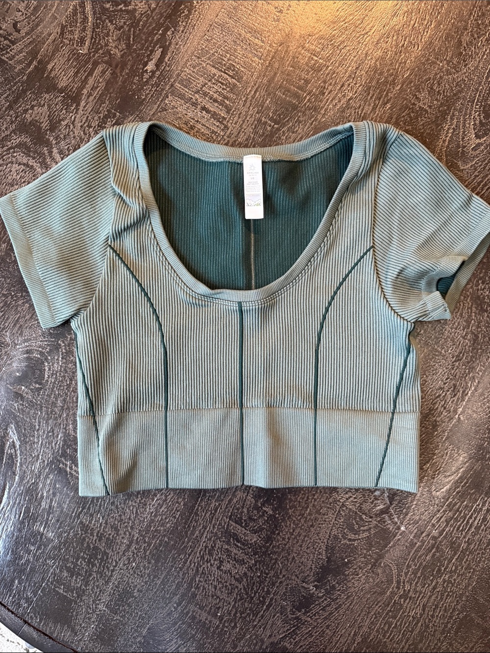 aerie Ribbed Scoop-Neck Crop Top in Sage